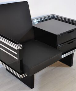 Art Deco Sessel mit Chromleisten, Pärchen, Designmöbel, Innendesign, Luxus, Individualisierbar, Sitzmöbel, Schubladen, Wohnzimmer