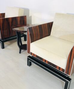 Pärchen Design Sessel im Art Deco Stil - Makassar & Klavierlack, Innendesign, Luxusmoebel, Designmöbel, Wohnzimmer, Leder, Individualisierbar