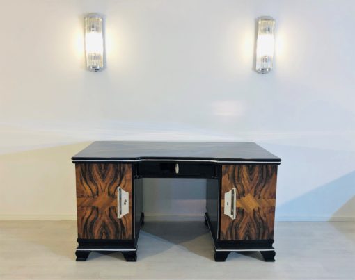 1920er Art Deco Schreibtisch mit Walnuss Front, Art Deco Möbel, 1920er Jahre, Walnuss-Wurzelholz, Hochglanz-Möbel, luxusmöbel, Design