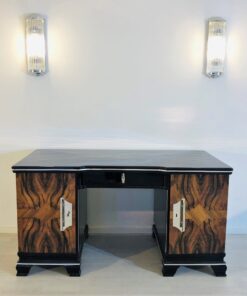 1920er Art Deco Schreibtisch mit Walnuss Front, Art Deco Möbel, 1920er Jahre, Walnuss-Wurzelholz, Hochglanz-Möbel, luxusmöbel, Design