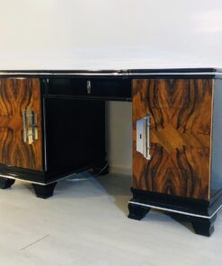 1920er Art Deco Schreibtisch mit Walnuss Front, Art Deco Möbel, 1920er Jahre, Walnuss-Wurzelholz, Hochglanz-Möbel, luxusmöbel, Design