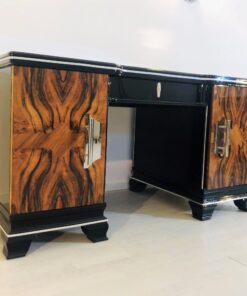1920er Art Deco Schreibtisch mit Walnuss Front, Art Deco Möbel, 1920er Jahre, Walnuss-Wurzelholz, Hochglanz-Möbel, luxusmöbel, Design