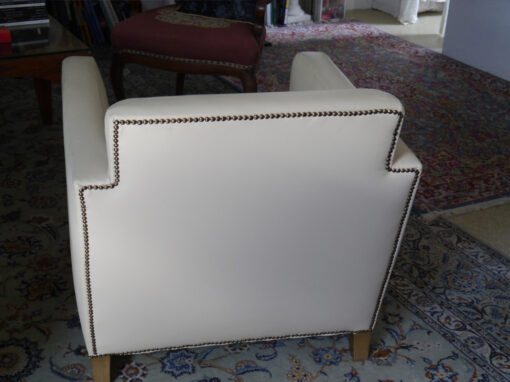 White Leather Armchairs, Art Deco, Springs