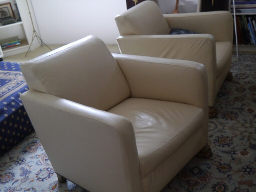White Leather Armchairs, Art Deco, Springs