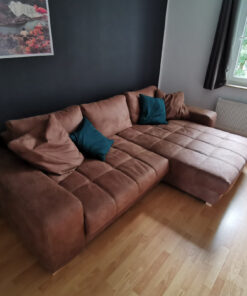 Brown Corner Sofa, Microfiber In Suede Look, Living Room