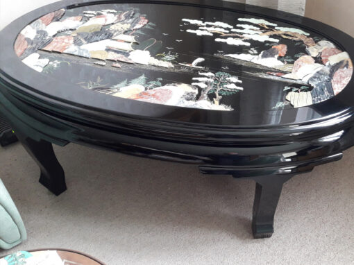 Oval Black Jade Coffee Table With Paintings