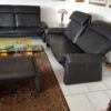 Black Leather Couch Set With Ottoman, Erpo Lugano