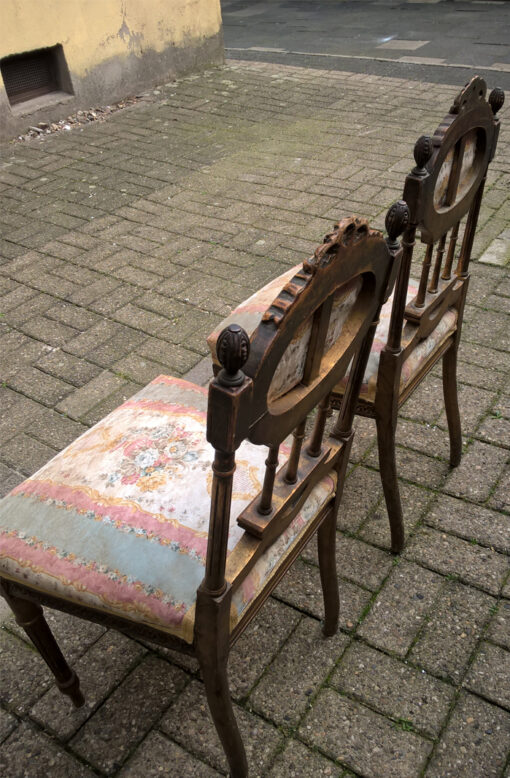 2 Salon Chairs, Floral Pattern, 19th Century