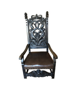 Antqiue Black Upholstered Wood Armchair