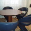 Round Dining Wood Table with 4 Black Leather Chairs