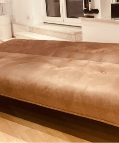 3-Seat Sofa, Synthetic Leather, Brown, Wood Armrest
