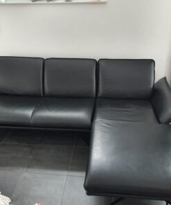 Black Leather Corner Sofa, Living Room