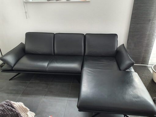Black Leather Corner Sofa, Living Room
