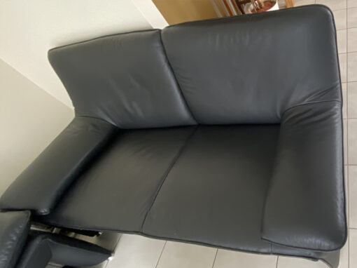 2 Designer Sofas, Matching Armchair, Black Leather