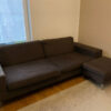 Grey Fabric Sofa, Matching Stool, Living Room