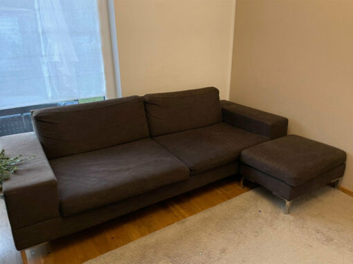 Grey Fabric Sofa, Matching Stool, Living Room