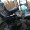Armchair & Stool, Black, Leather