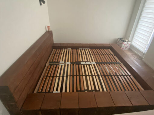 Designer Double Bed, Solid Wood, Slatted Frame