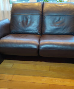 2-Seater Leather Sofa, Brown, Motorized Seat Adjustment