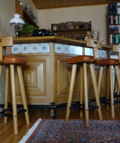 Bar, 4 bar stools, 2 shelves, Solid Wood