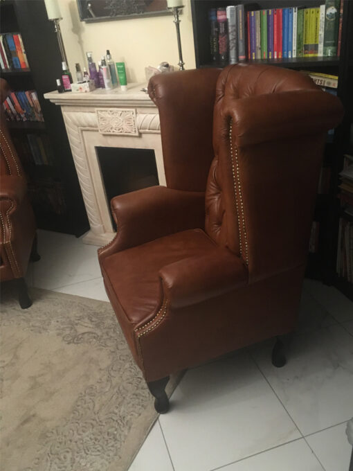 Chesterfield Armchairs, Cognac, Queen-Anne Style