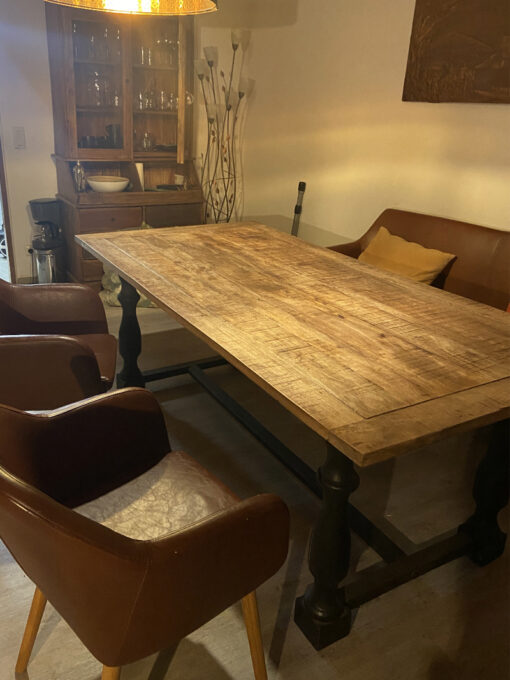 Dining Table, Chairs, Bench, Industrial Style, Wood and Leather