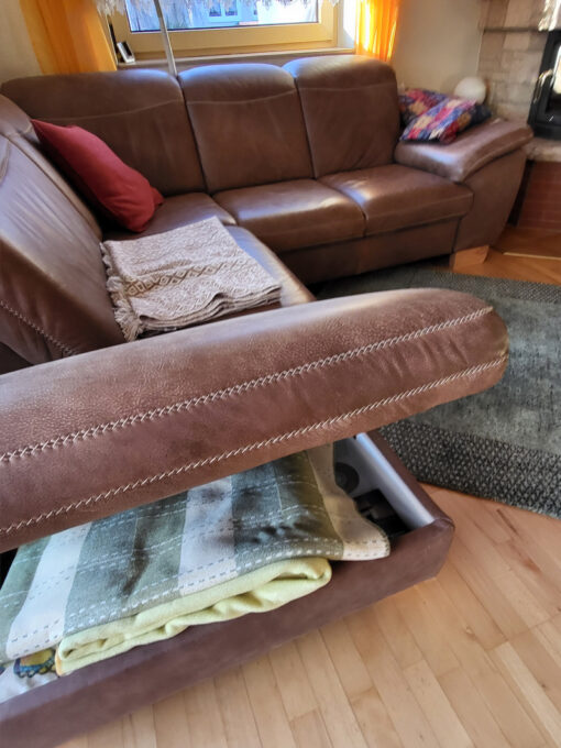 Brown Leather Corner Sofa, Vintage-Style