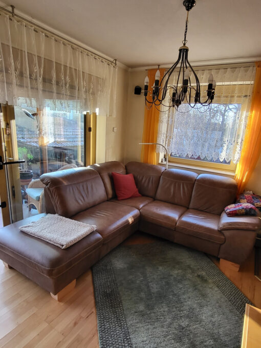 Brown Leather Corner Sofa, Vintage-Style