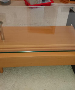 Glass Coffee Table WIth 2 Wood Drawers