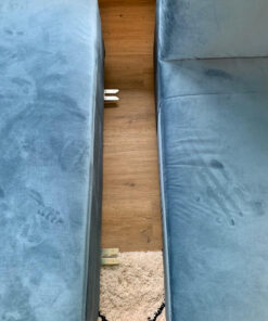 Velour Corner Couch in Velvet Blue Grey, Made By Candy Polstermöstel
