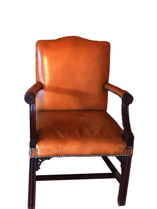 Antique Brown Leather Chair, Gainsborough-Style