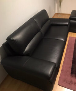 Black Leather Sofa Suite, 4-Seater and 2-Seater