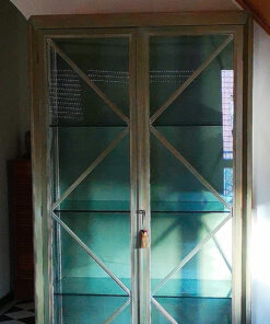 Green Antique Display Cabinet With 3 Glas Shelves