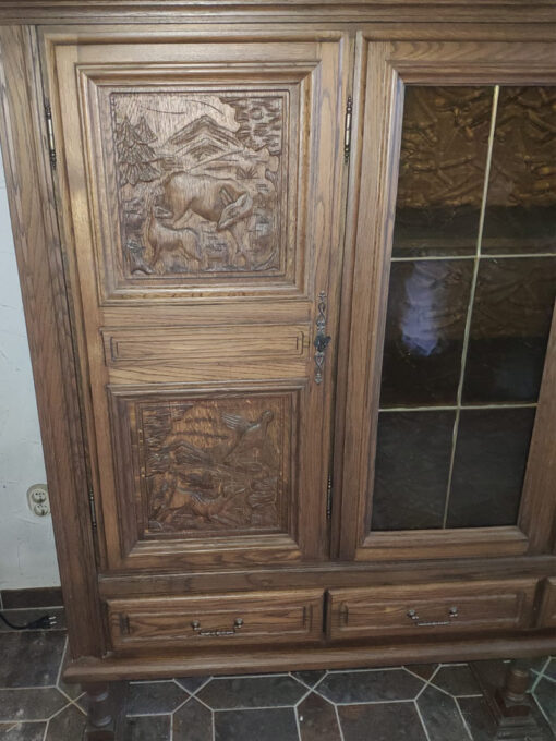 Antique Wooden Display Cabinet With Remarkabale Animal Carvings