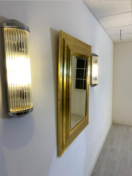 Gold-Coloured Mirror With Two Lamps