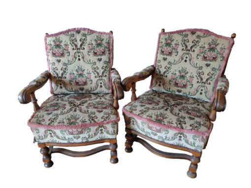 Vintage Upholstered Armchairs and Sofa, Floral Pattern