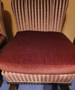 2 Antqiue Upholstered Armchairs With Striped Pattern