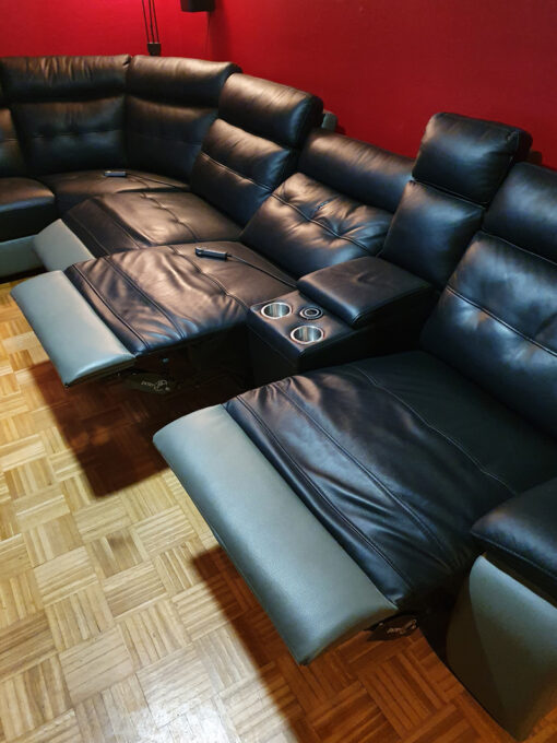 Black Leather Sofa,Eelectrical Relax Functions, USB Port
