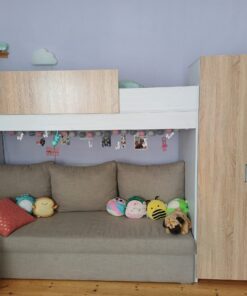 Hochbett mit integriertem Sofa, Schrank und Treppe